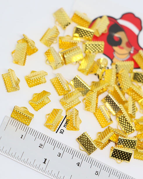 10 mm. Ribbon Clip Clamp Cord Crimp End Cap Gold Color