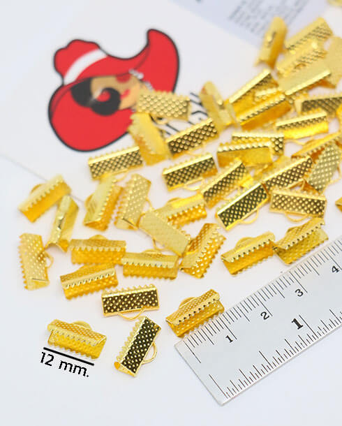 12 mm. Ribbon Clip Clamp Cord Crimp End Cap Gold Color