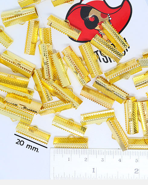 20 mm. Ribbon Clip Clamp Cord Crimp End Cap Gold Color
