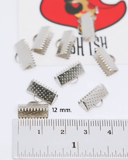 12 mm. Ribbon Clip Clamp Cord Crimp End Cap Silver Color