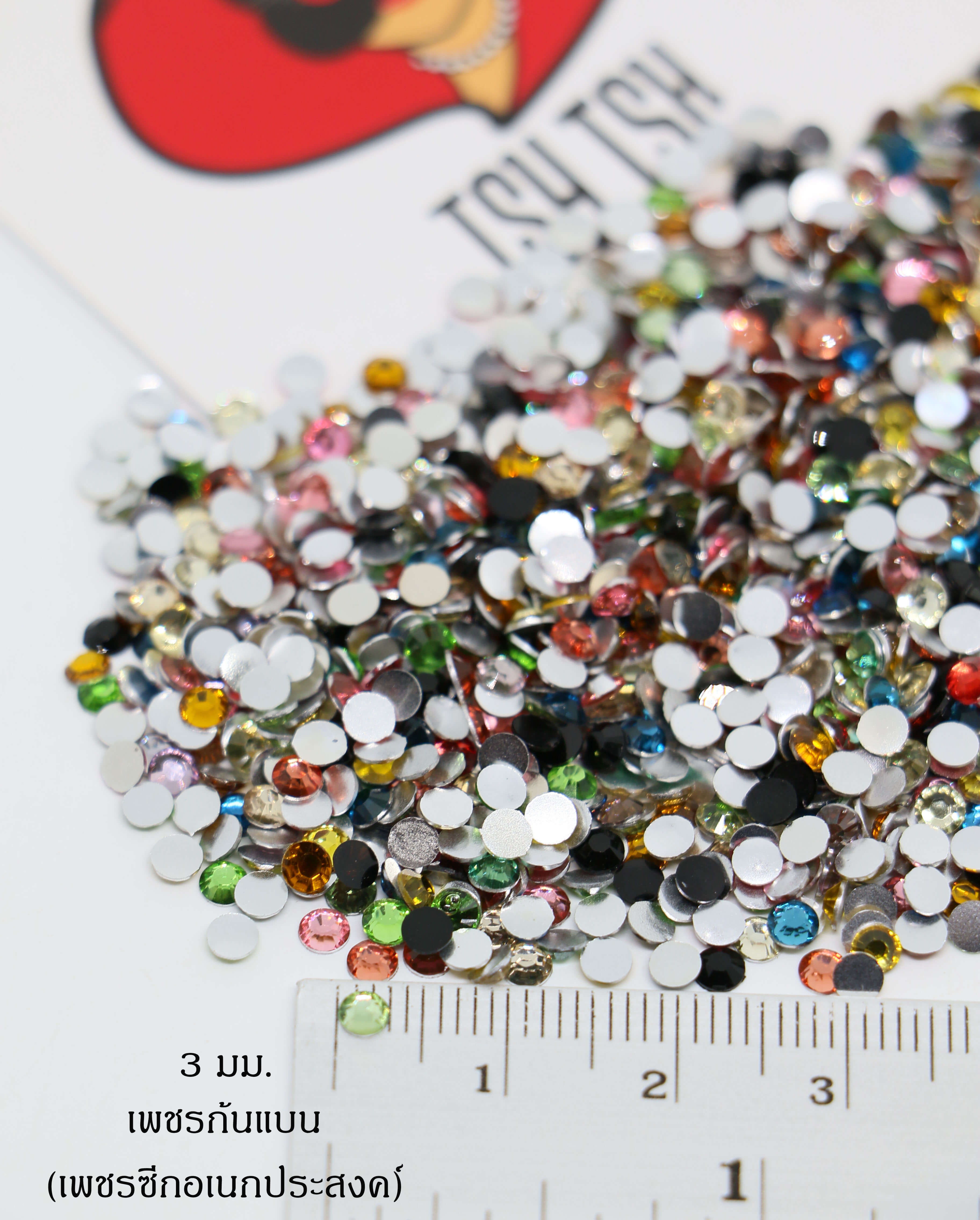 3 mm. Mixed Color Acrylic Rhinestone  Flatback Round Gem