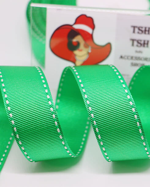 1 Inch Saddle Stitched Grosgrain Ribbon 25 Yards Green Color 19#