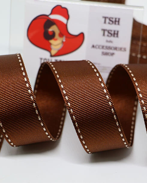 1 Inch Saddle Stitched Grosgrain Ribbon 25 Yards Brown Color