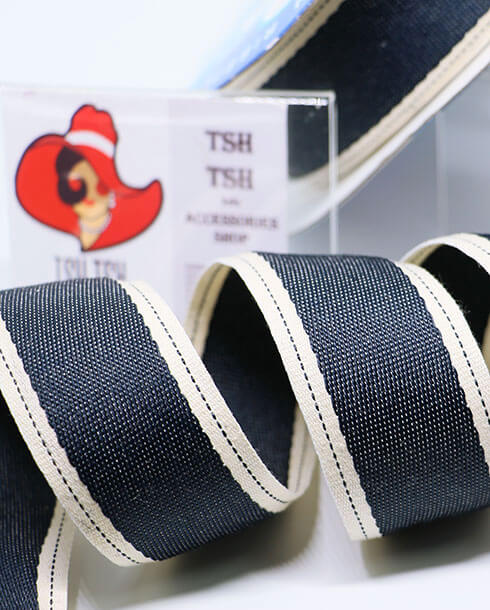 1.5 Inches Stitched Jean Woven Ribbon 25 Yards Navy Blue Color