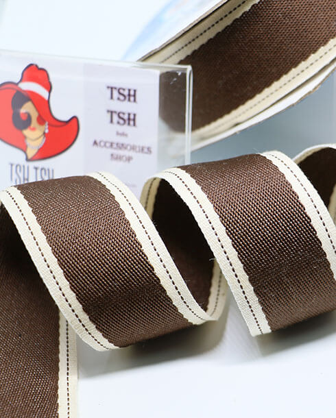 1.5 Inches Stitched Jean Woven Ribbon 25 Yards Brown Color