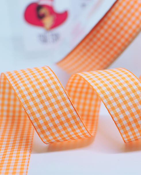 1 Inch Scottish Checkered Ribbon 50 Yards Orange and White Color