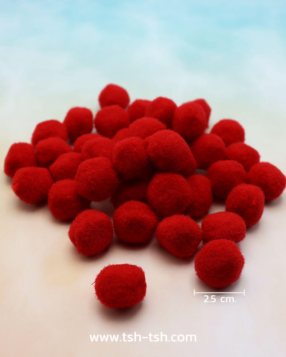 Pom Pom Ball Size 2.5 cm. Red Color