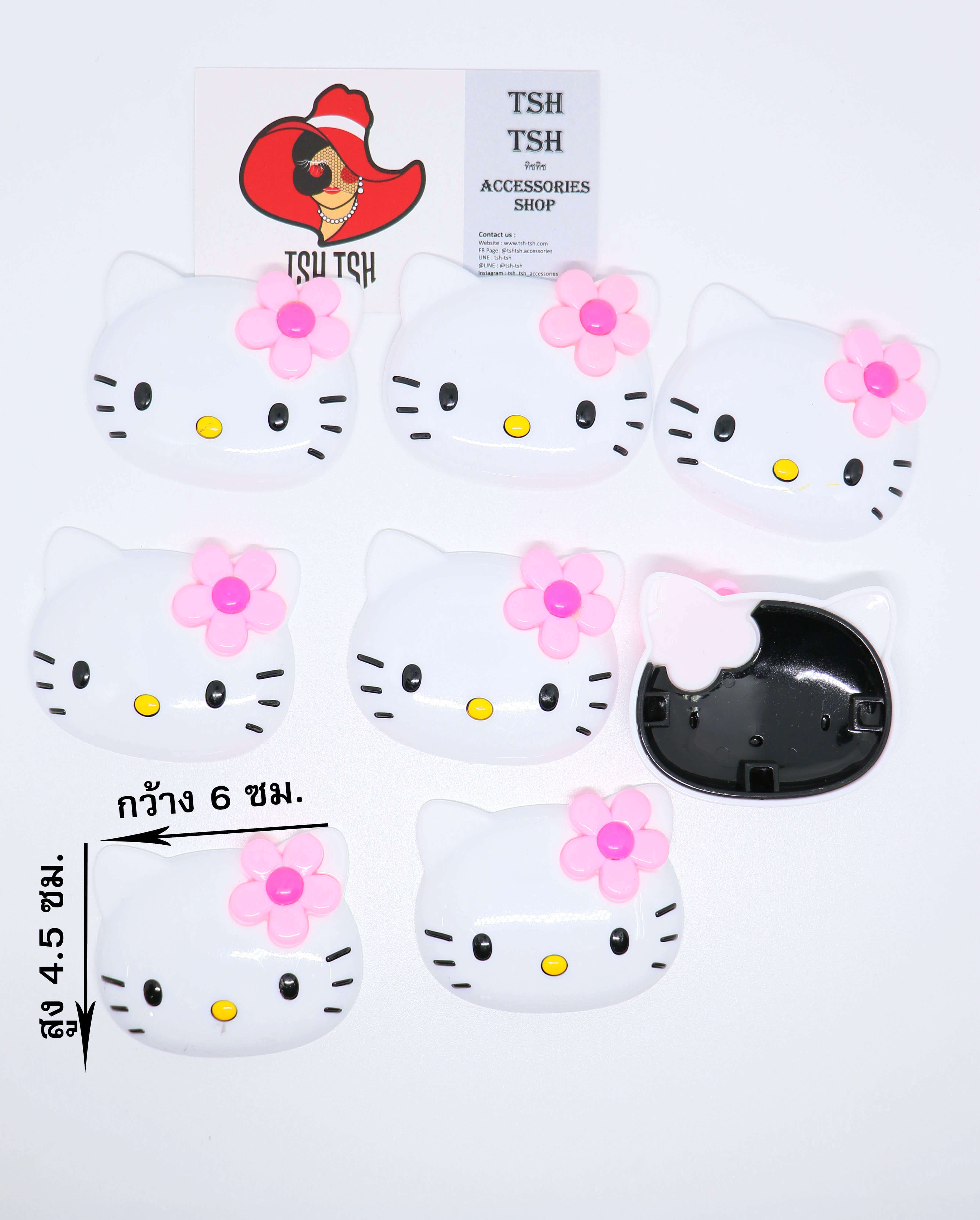 6 cm. Plastic Kitty Accessories with flower Hollow Back Pink Color LKT032