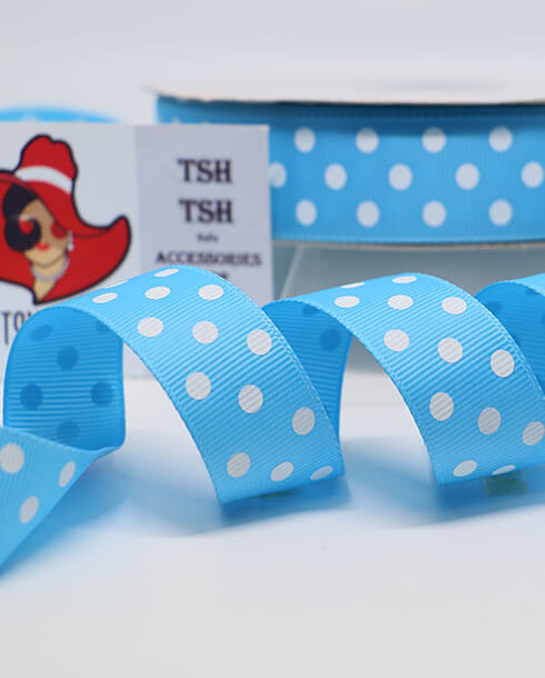 1 Inch Polka Dot Grosgrain Ribbon 50 Yards Blue with White Dot Color No.63#