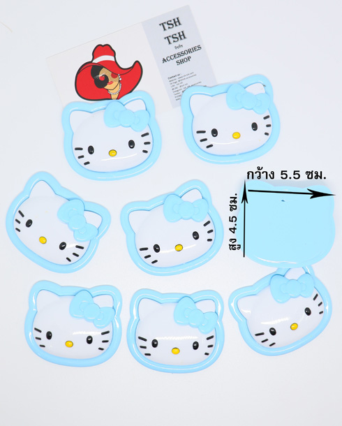 5.5 cm. Plastic Kitty Head Accessories Flat Back Baby Blue Color LKT073