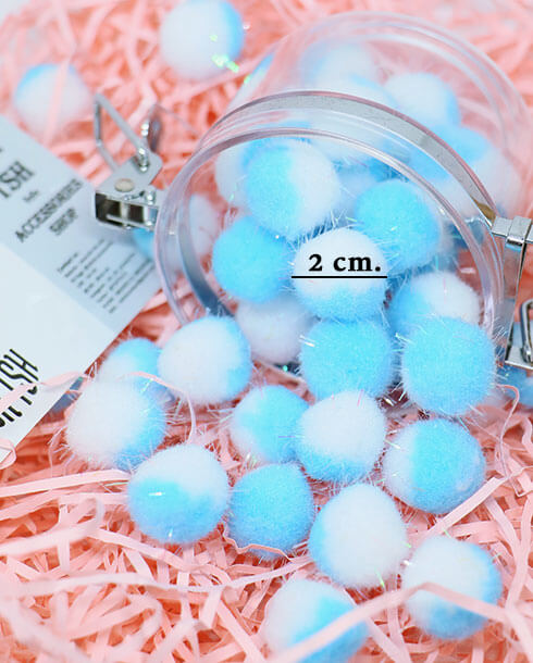 Glitter Pom Pom Ball size 2 cm. Two Tone Color White and Blue