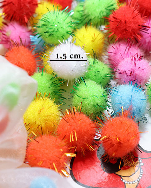 Glitter Pom Pom Ball size 1.5 cm. Mixed Color