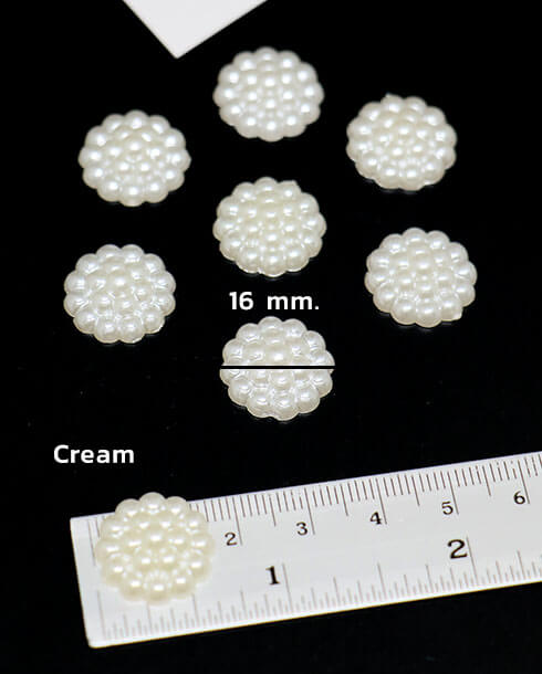 16 mm. Flower Shape Half Round Pearl Cream Color