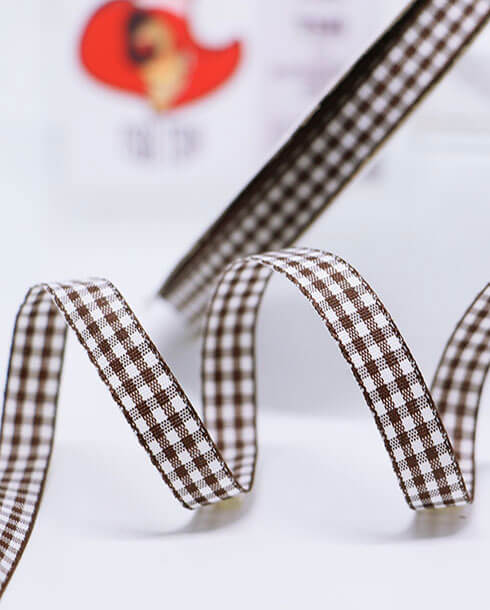 3/8 (10 mm.) Scottish Checkered Ribbon 50 Yards Brown and White Color