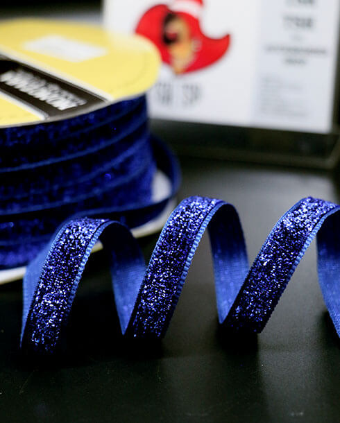 10 mm. Glitter Velvet Ribbon 36 Yards Royal Blue Color