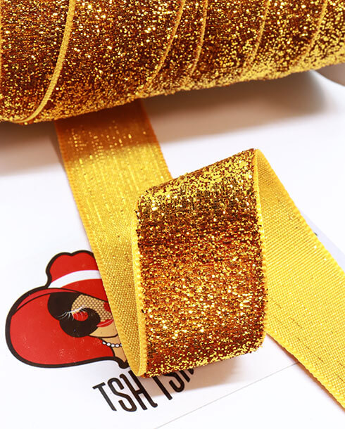 1 Inch Glitter Velvet Ribbon Gold Color