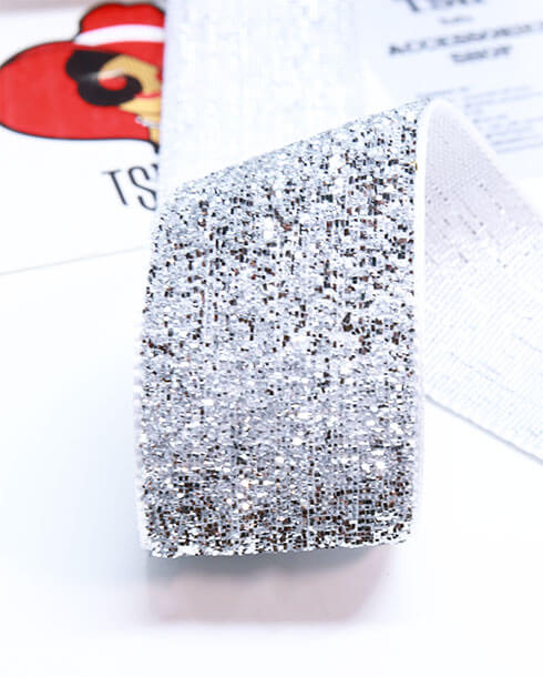 1 Inch Glitter Velvet Ribbon Silver Color