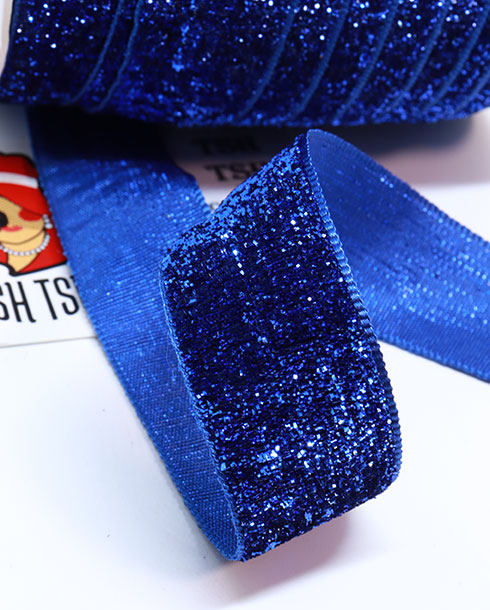 1 Inch Glitter Velvet Ribbon Royal Blue Color