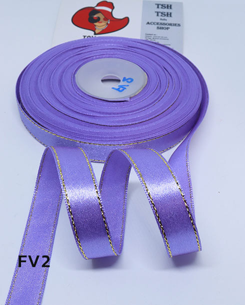 1/2 (13 mm.) Golden Edge Single Face Satin Ribbon 33 Yards Purple Color No.FV2