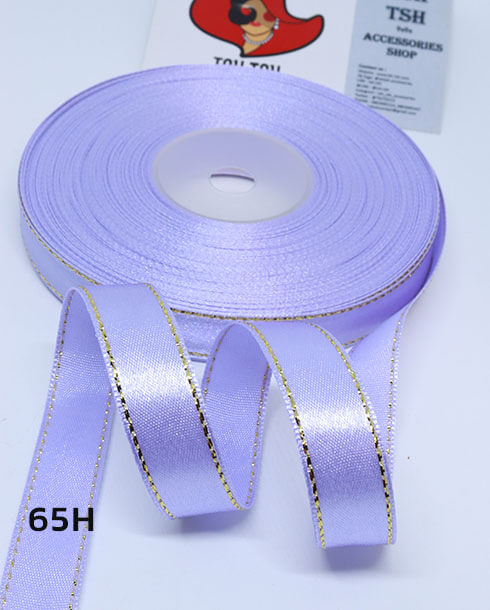 1/2 (13 mm.) Golden Edge Single Face Satin Ribbon 33 Yards Purple Color No.65H