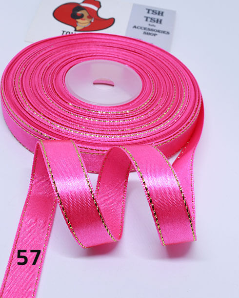 1/2 (13 mm.) Golden Edge Single Face Satin Ribbon 33 Yards Fuchsia Color No.57