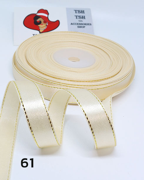 1/2 (13 mm.) Golden Edge Single Face Satin Ribbon 33 Yards Cream Color No.61