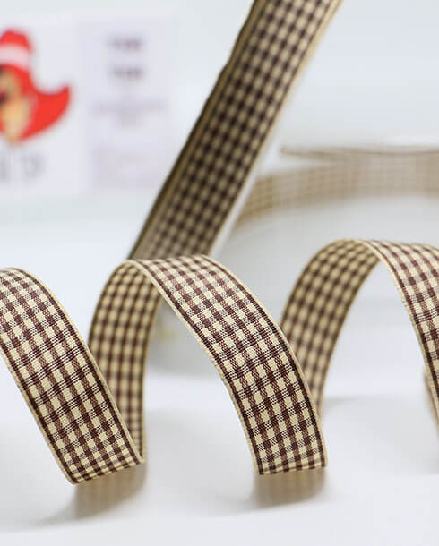 5/8 (15 mm.) Scottish Checkered Ribbon 50 Yards Brown and Cream Color