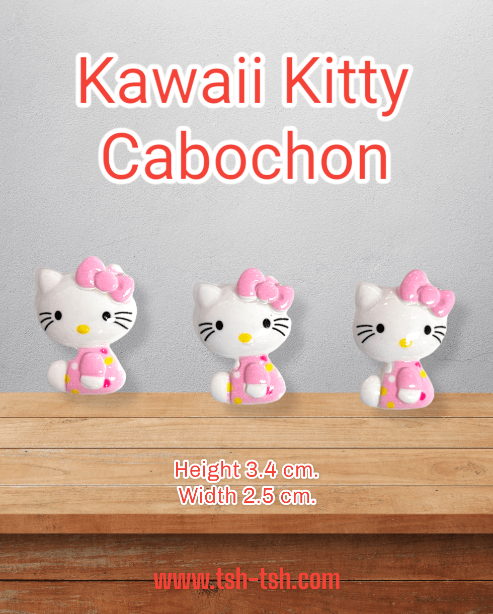 Kitty Cabochon, Kitty Pink Bow Resin for Embellishments, Flat back Pink Color