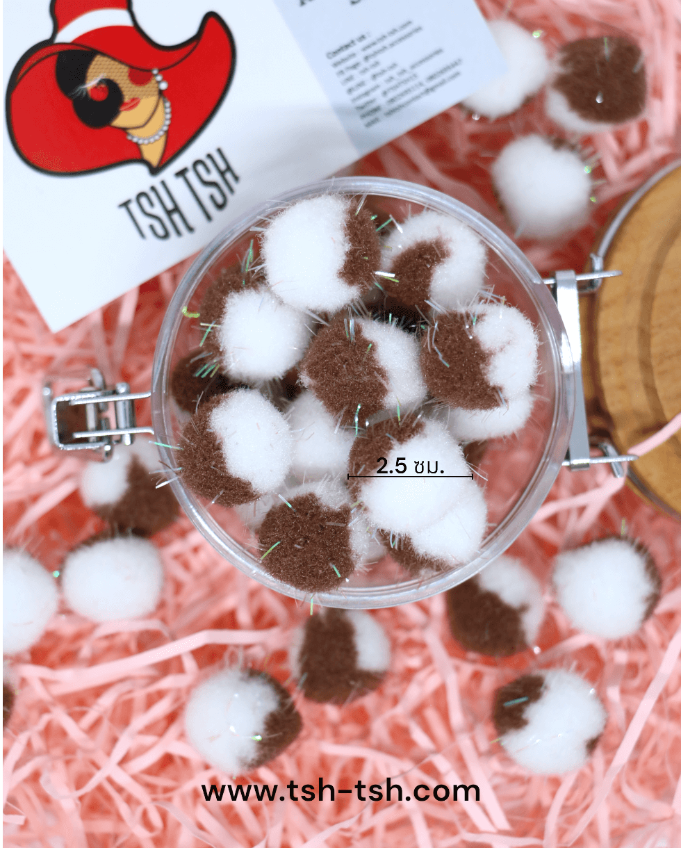 Glitter Pom Pom Ball size 2.5 cm. Two Tone Color White and Brown