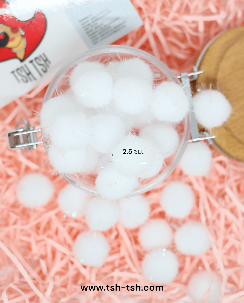 Pom Pom Ball Size 2.5 cm. White Color