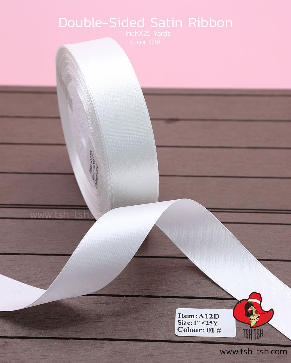 1 Inch Double-Faced Satin Ribbon 50 Yards  White Color 01#