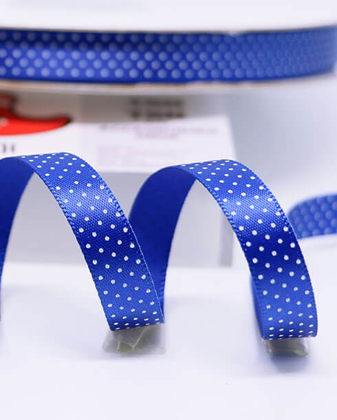 3/8 (10 mm.) Polka Dot Silk Ribbon Royal Blue Color with White Dot 60#