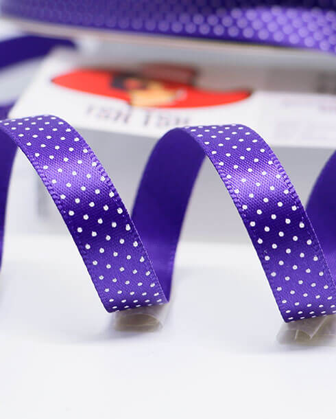 Silk Ribbon Polka Dot 10 mm. (3/8&quot;) X50Y Purple with White Dot 89#