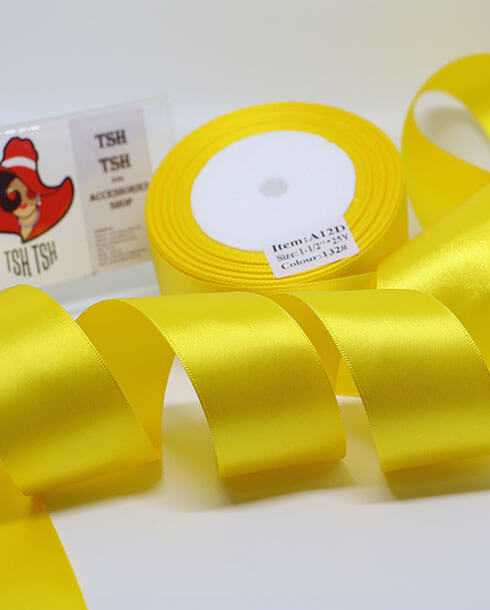 1.5 Inches Satin Ribbon Double Face 25 Yards Yellow Color No.132#