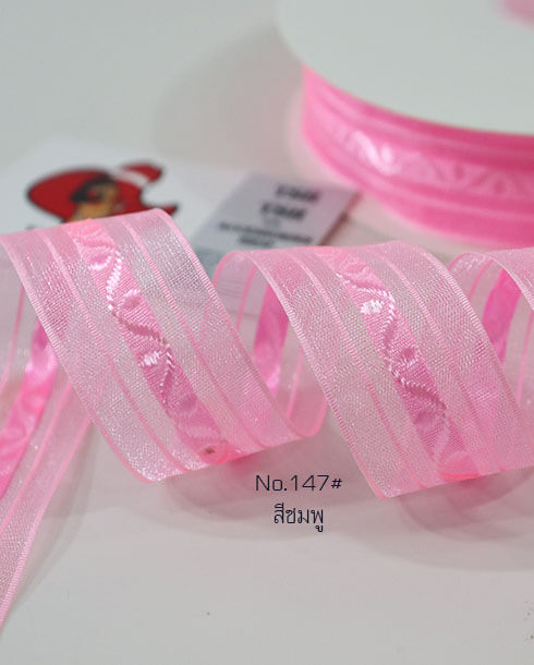 1 Inch Organza Ribbon Thai Pattern Sweet Pink Color No.147#