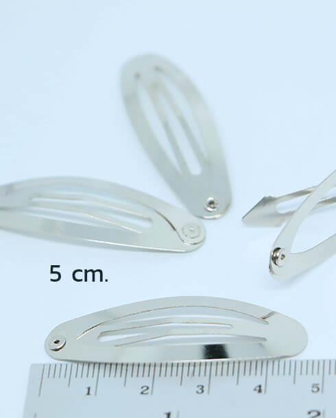 5 cm. Snap Barrette Hair Clip Oval Shape Silver Color